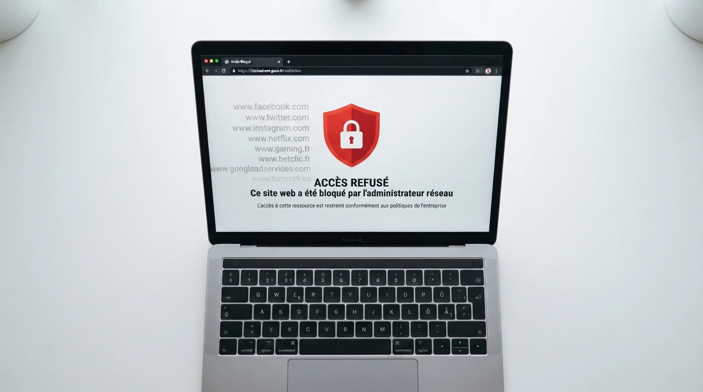 Capture d'écran de la page « offre illégale » du site de l'ANJ avec la mention « sites bloqués » et une liste d'URL barrées en rouge