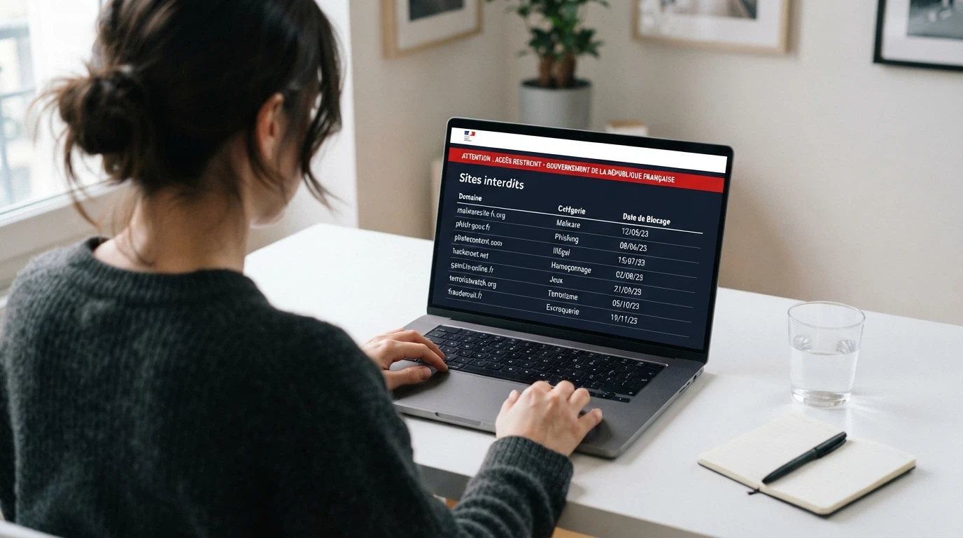Capture d'écran du site de l'ANJ montrant l'interface de consultation de la liste des sites de jeux d'argent interdits en France