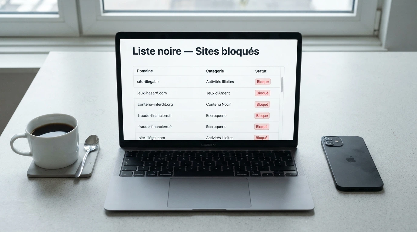 Capture de la page officielle de la liste noire des sites de jeux d'argent bloqués par l'Autorité nationale des jeux