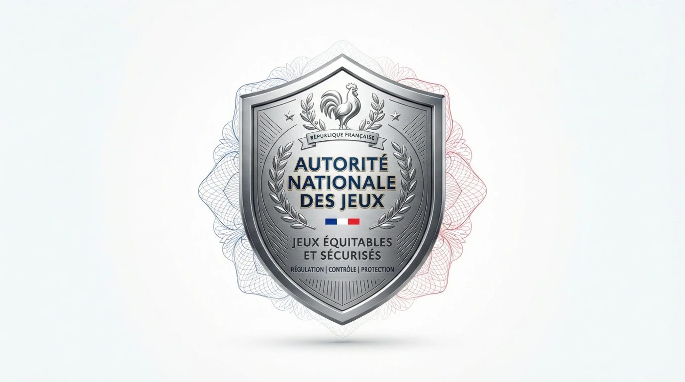 Logo officiel de l'Autorité nationale des jeux sur fond blanc, avec le drapeau français visible en filigrane