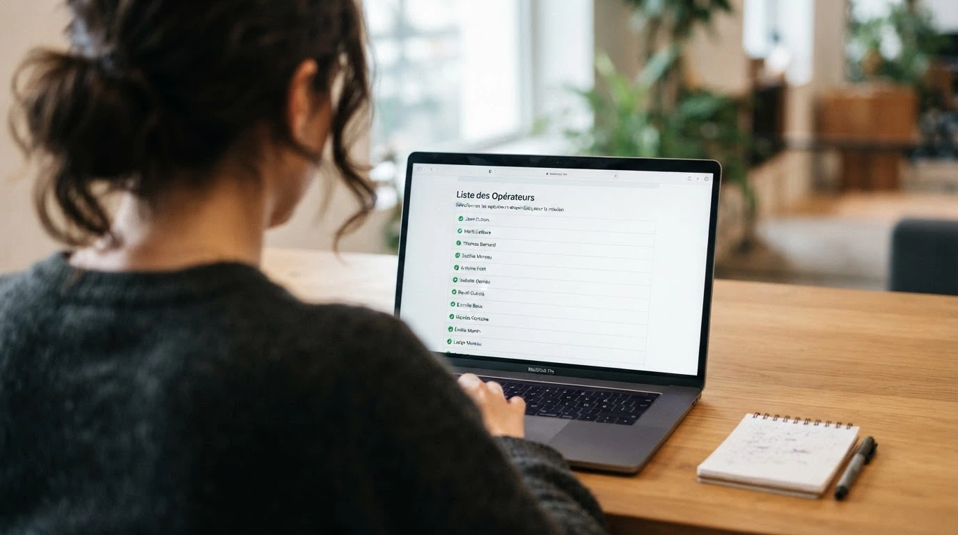 Logo de l'ANJ sur fond blanc, accompagné d'un extrait visuel de la liste officielle des opérateurs agréés consultable en ligne