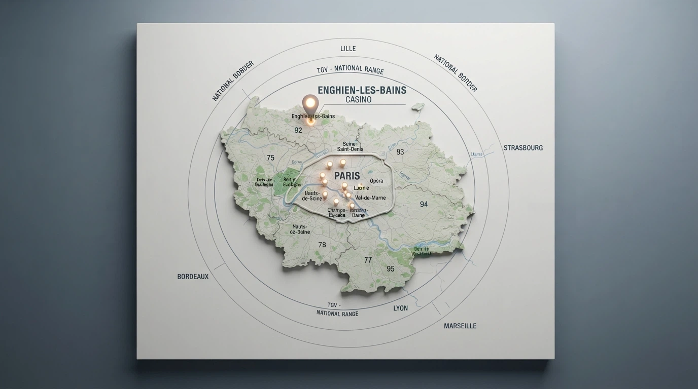 Carte de localisation des clubs de jeux parisiens et du casino d'Enghien-les-Bains en Île-de-France