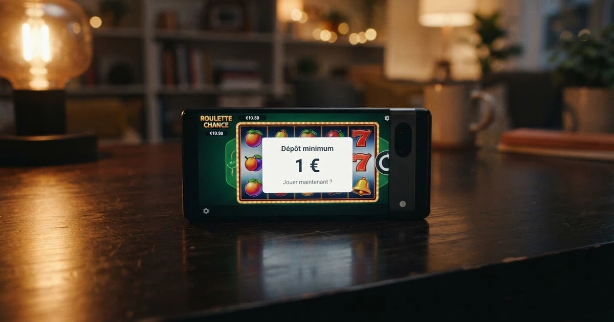 Interface d'un casino en ligne affichant un dépôt minimum de 1 euro