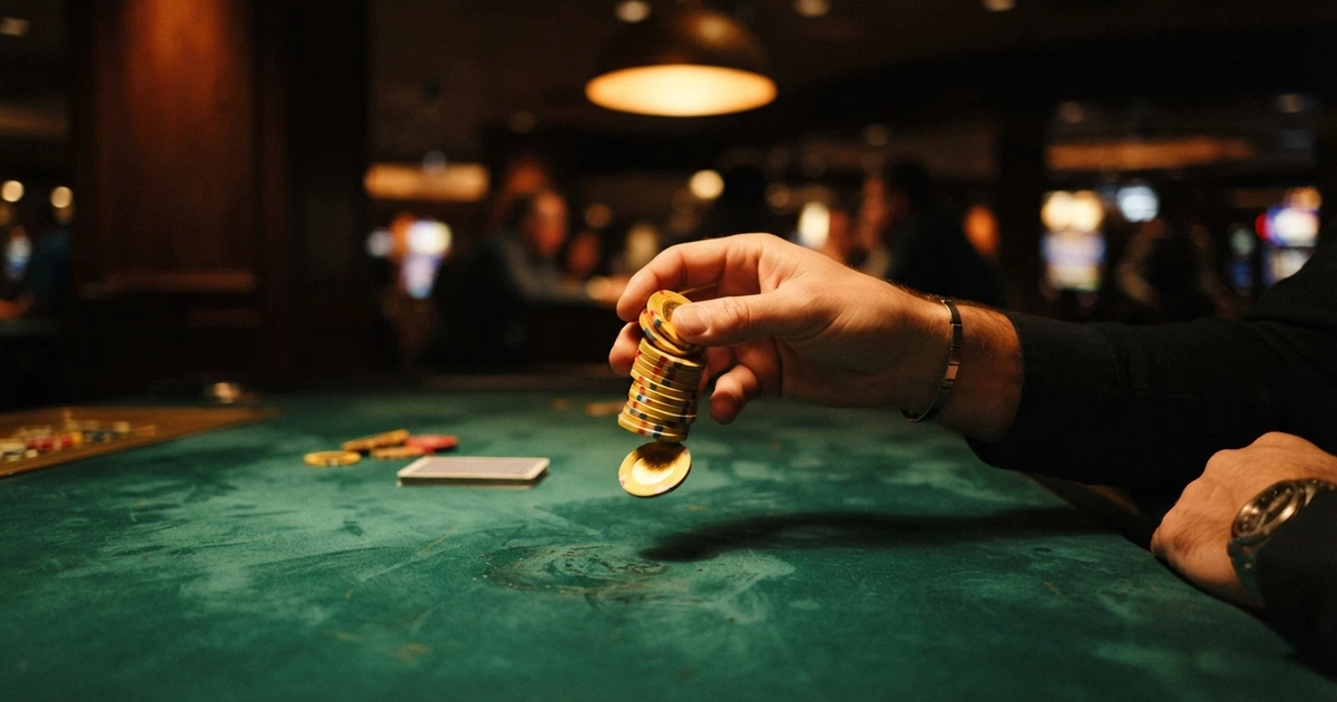 Une main qui retire des jetons d'une table de casino en ligne, sans obstacle ni chaîne — les gains sont libres