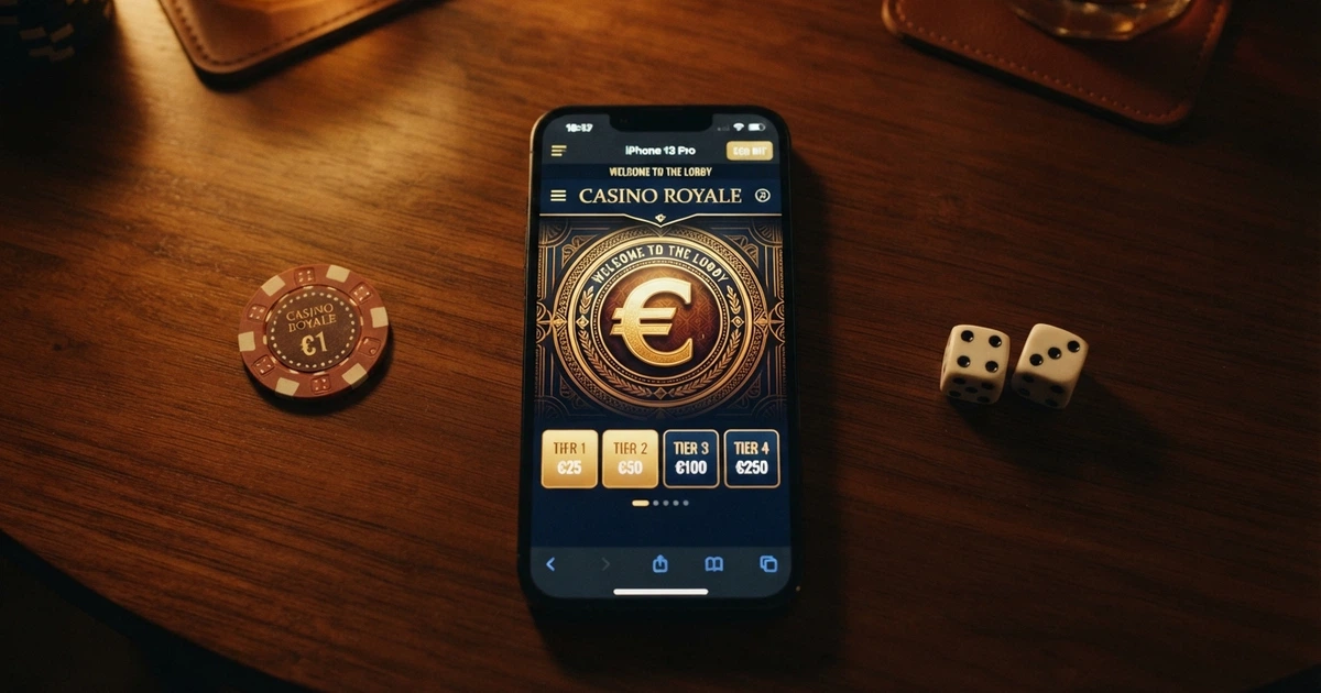 Page d'accueil d'un casino en ligne affichant ses options de dépôt minimum et son offre de bienvenue
