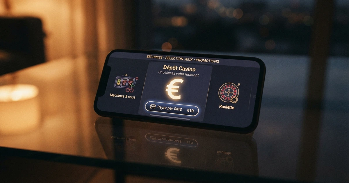 Un téléphone mobile affichant la page de dépôt d'un casino en ligne avec l'option de paiement par SMS mise en évidence