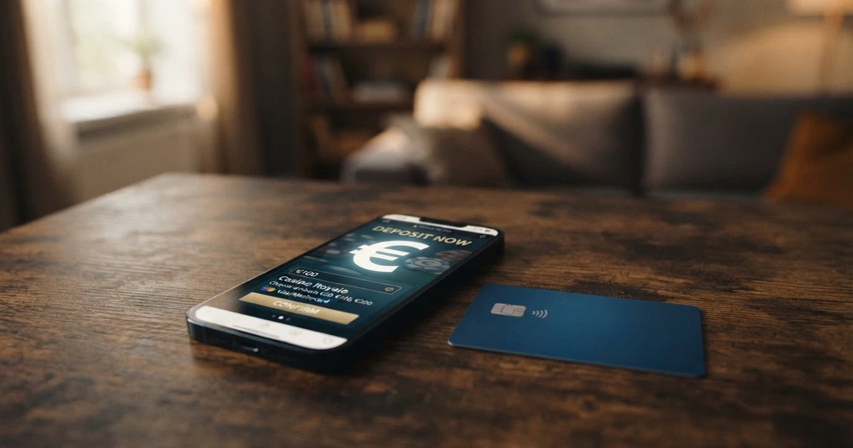 Une carte Visa BoursoBank posée à côté d'un écran affichant la page de dépôt d'un casino en ligne avec le logo Visa visible parmi les méthodes de paiement acceptées.