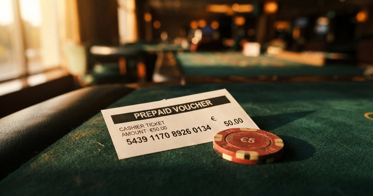 Coupon prépayé et jeton de casino sur un tapis de jeu