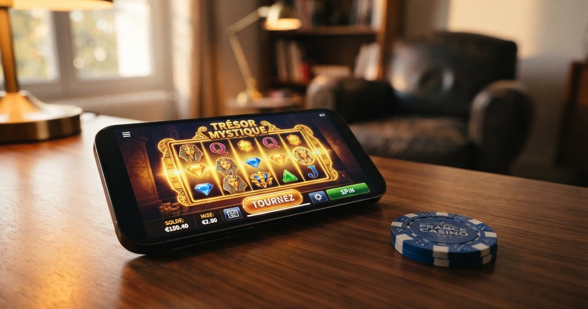 Un portefeuille électronique Payz affiché sur l'écran d'un smartphone, à côté d'une interface de casino en ligne montrant une machine à sous