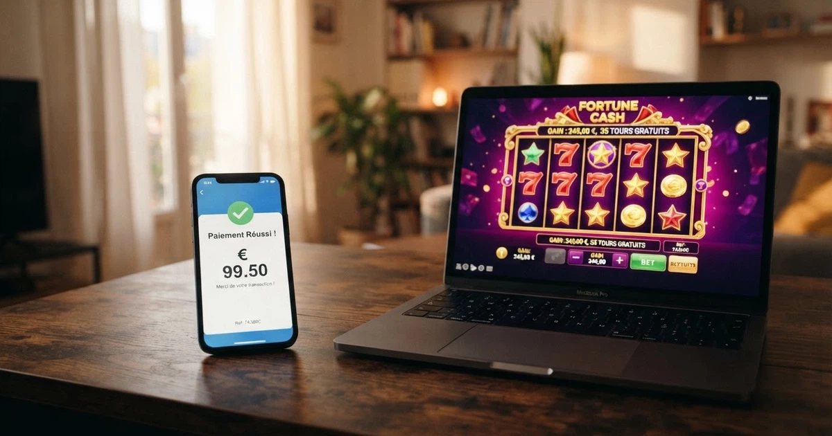 Un smartphone affichant l’interface Google Pay à côté d’un écran de casino en ligne