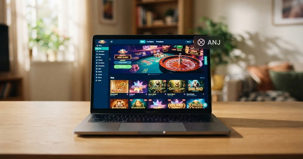 L'écran d'accueil d'un casino en ligne acceptant le Litecoin, affiché sur un ordinateur portable, avec un badge d'avertissement sur la légalité en France