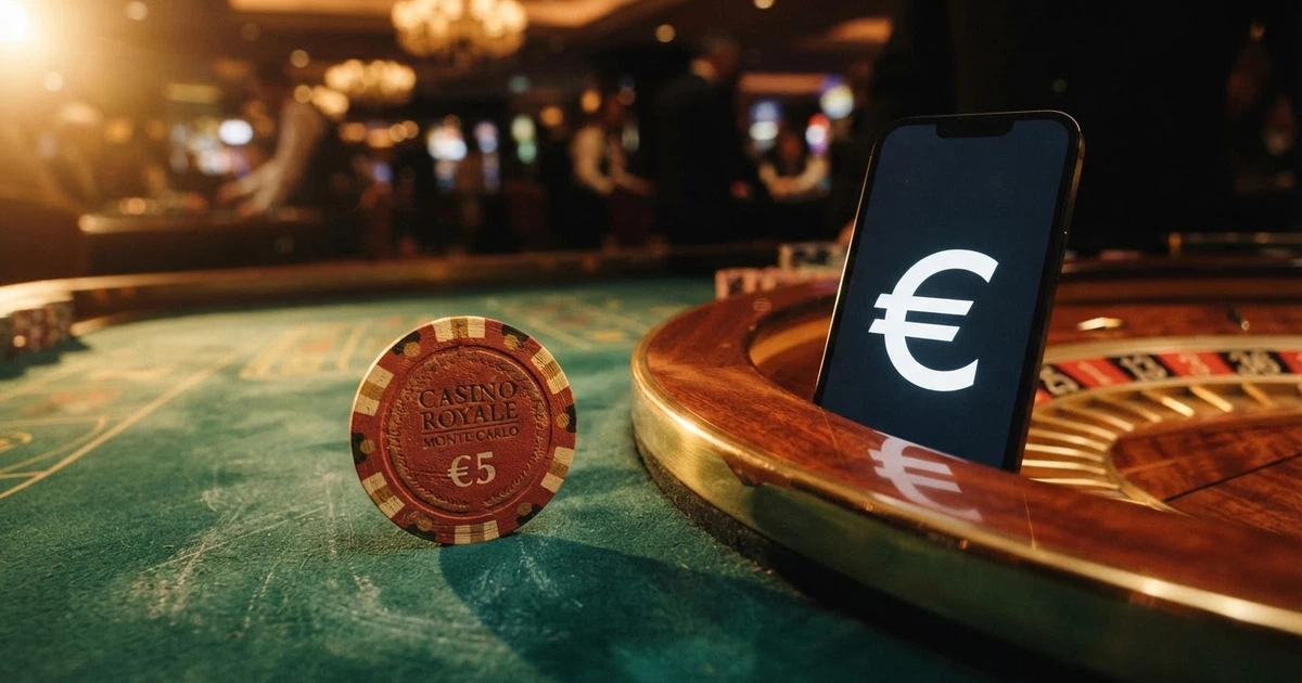 Logo PayPal barré superposé à des icônes de machines à sous et de roulette, avec le logo ANJ en contraste
