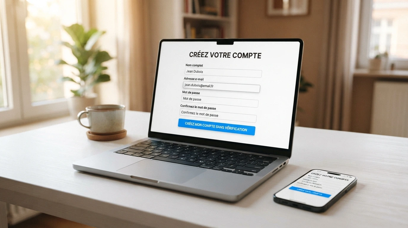 Un écran affichant un formulaire d'inscription sur un site de casino, sans champ de vérification d'identité