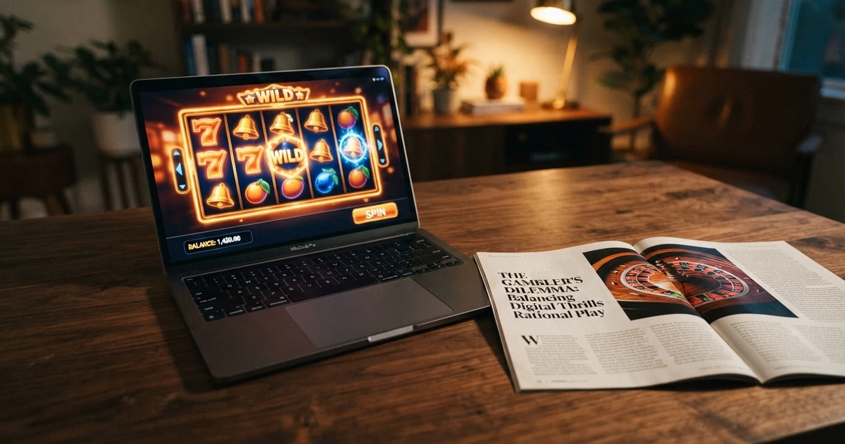 Un document officiel arborant le sceau de la Kahnawake Gaming Commission posé sur un bureau en bois sombre, à côté d'un écran affichant une interface de casino en ligne