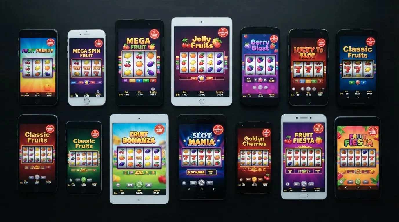 Dix écrans de casinos en ligne alignés en mosaïque sur un fond sombre, chaque vignette affichant une interface de machine à sous différente, un macaron rouge « non agréé ANJ » superposé sur chacune.