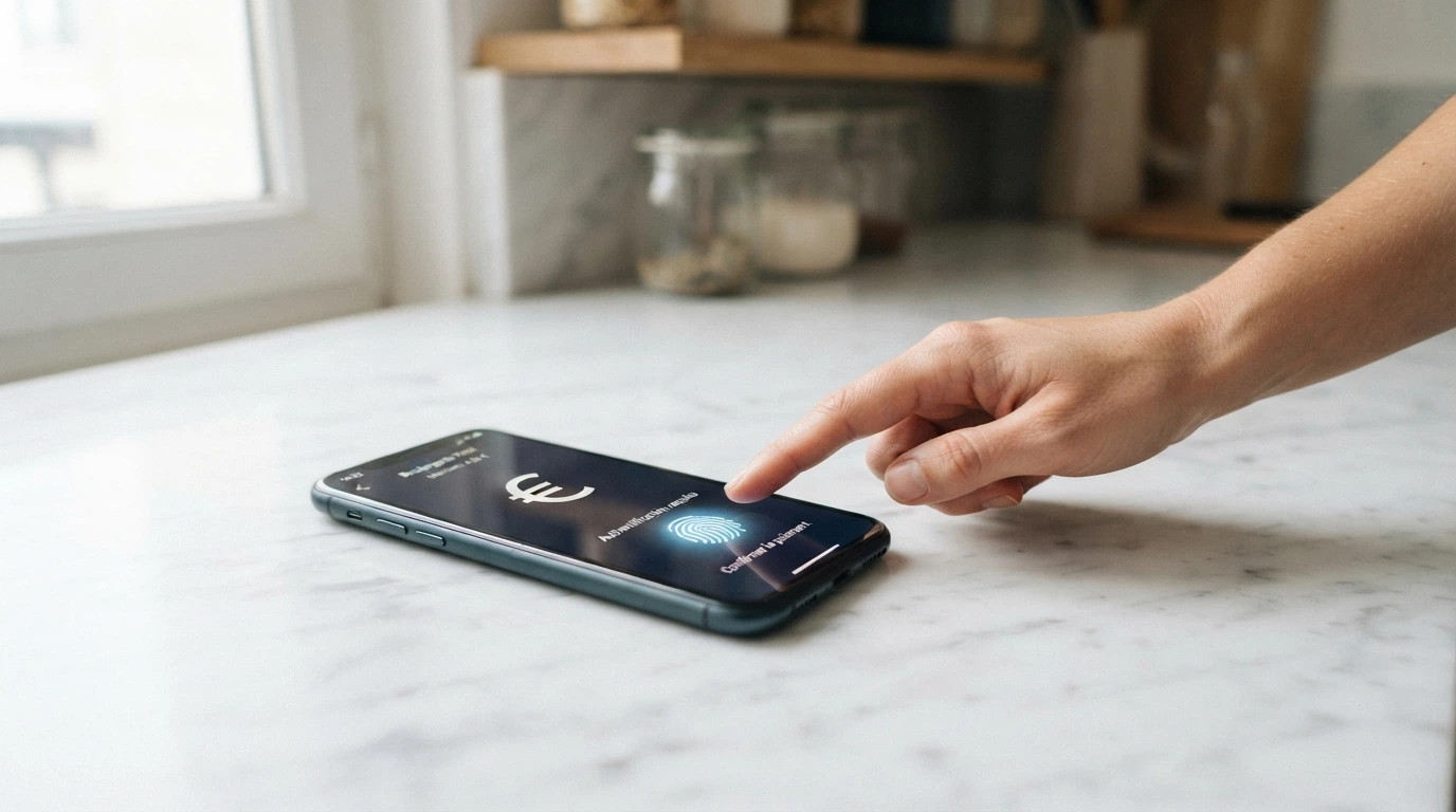 Un iPhone affichant l'écran de confirmation Apple Pay pour un dépôt casino, avec le logo Apple Pay visible