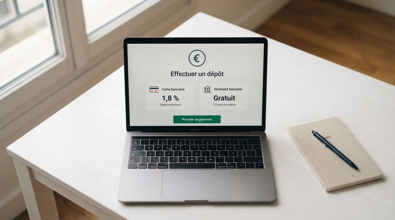 Capture d'écran de l'interface de dépôt MiFinity montrant les options de financement par carte bancaire et virement SEPA