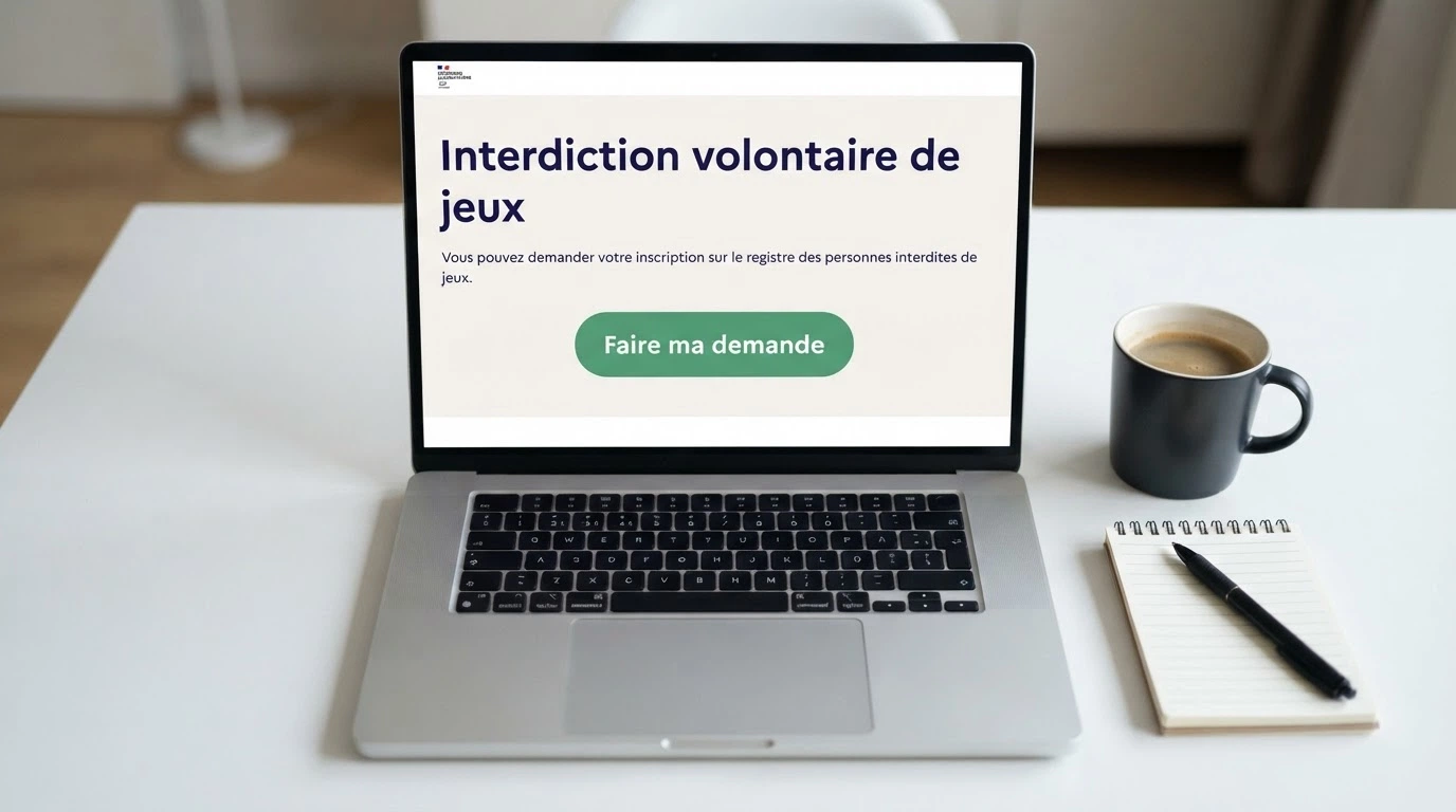 Interface en ligne du dispositif d'interdiction volontaire de jeux, accessible sur interdictiondejeux.anj.fr