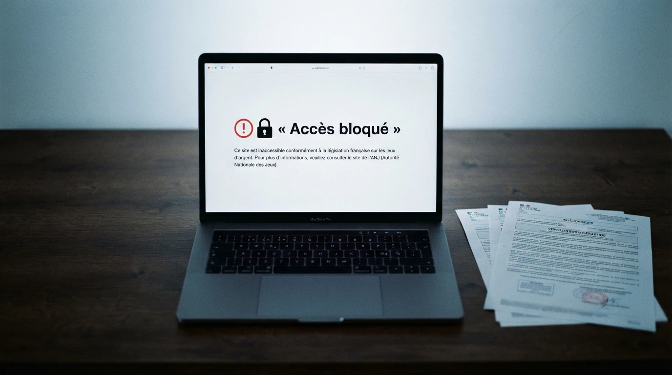 Document officiel de licence de jeu délivré par Curaçao posé sur un code juridique français