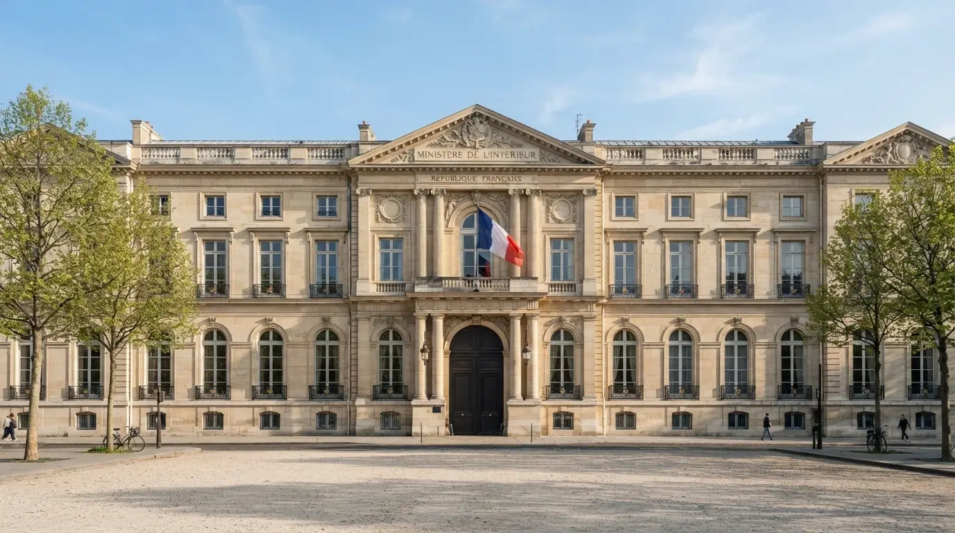 Façade du Ministère de l'Intérieur place Beauvau à Paris, où est publiée la liste officielle des casinos autorisés en France