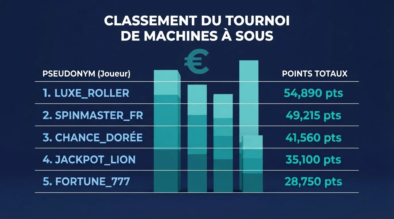 Classement d'un leaderboard de machines à sous sur un site offshore, montrant les pseudos et les points cumulés