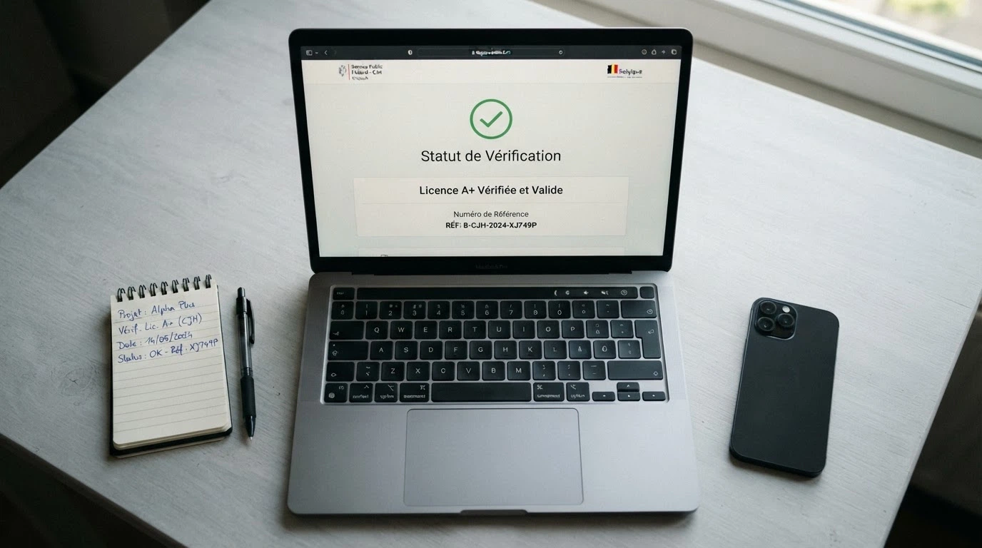 Capture d'écran du registre public de la CJH montrant une licence A+ en cours de validité avec le numéro d'agrément