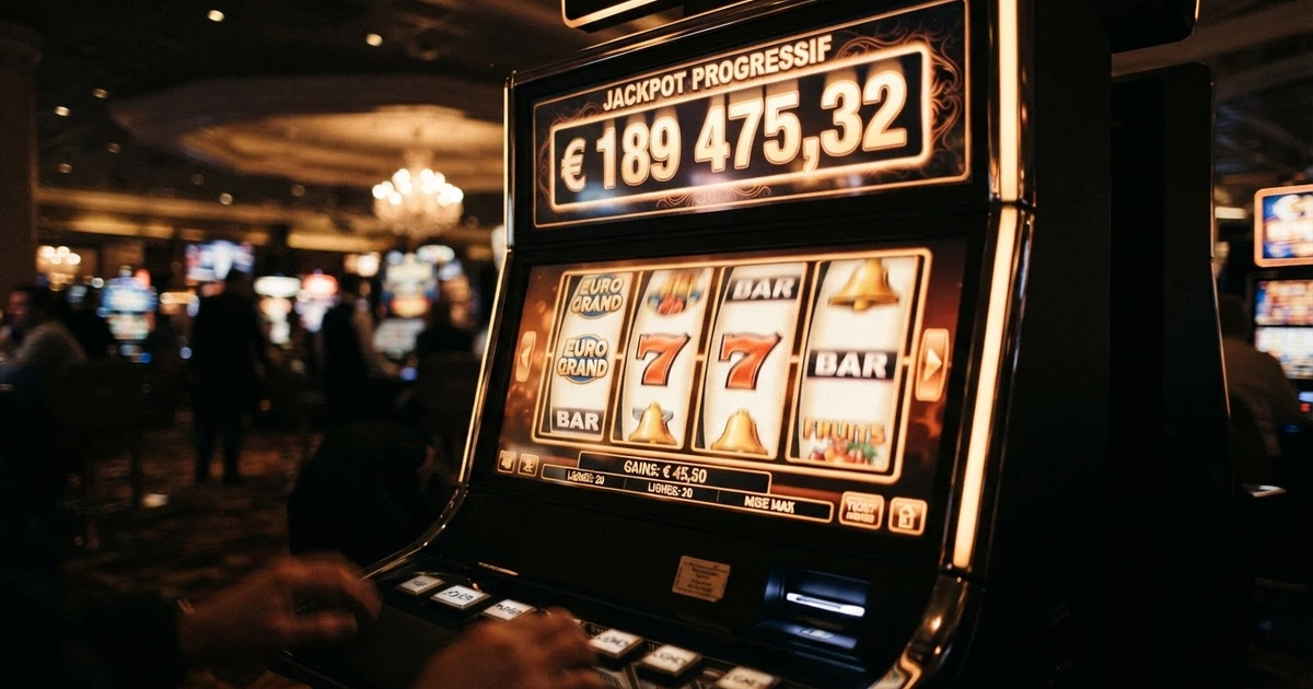 Écran d'une machine à sous à jackpot progressif affichant une cagnotte qui augmente en temps réel
