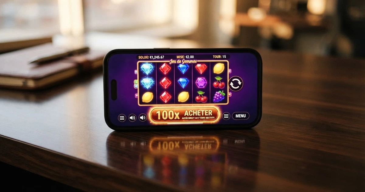 Interface d'une machine à sous en ligne affichant le bouton d'achat bonus avec le coût en multiplicateur de la mise