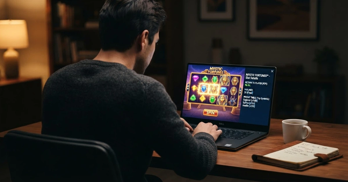 Interface d'une machine à sous en ligne affichant son taux de redistribution dans les règles du jeu