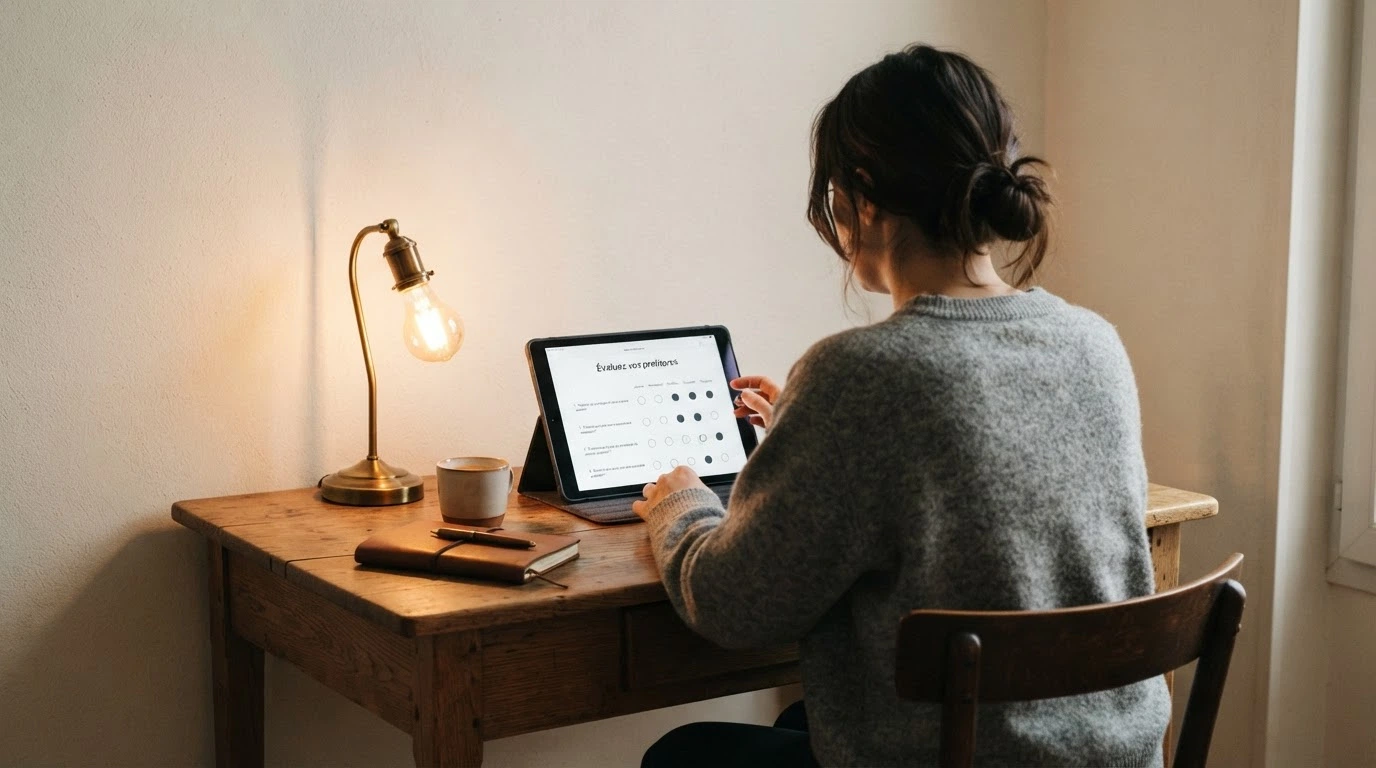 Interface du site Evalujeu.fr affichant un questionnaire d'auto-évaluation des pratiques de jeu
