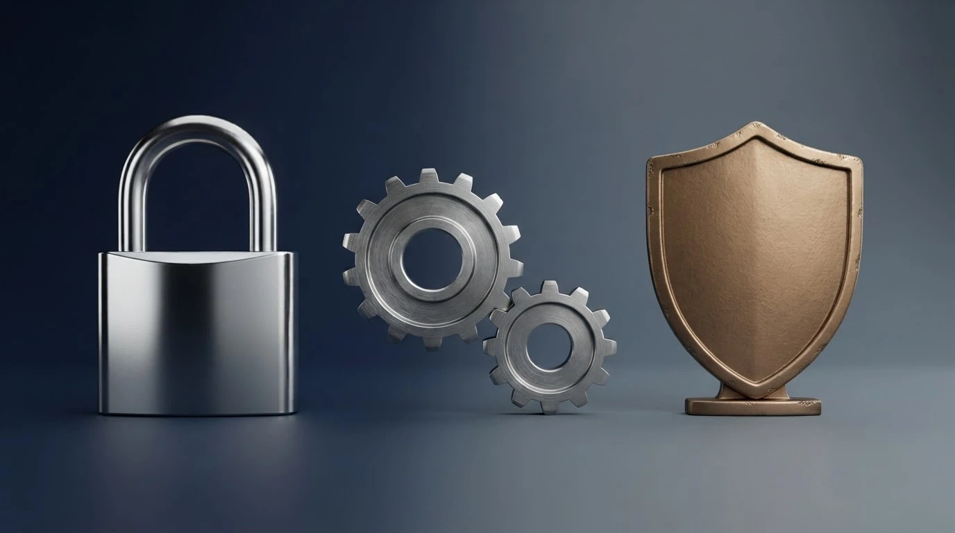 Icônes illustrant les piliers de la protection joueur : cadenas pour les fonds ségrégués, engrenage pour le RNG, bouclier pour la médiation
