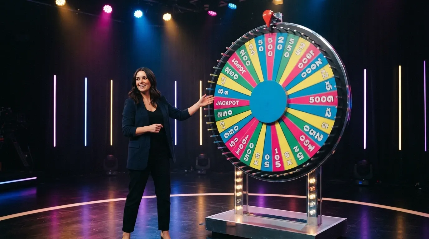 La roue verticale de Crazy Time en studio Evolution Gaming, segments colorés et multiplicateurs visibles, interface de pari en surimpression