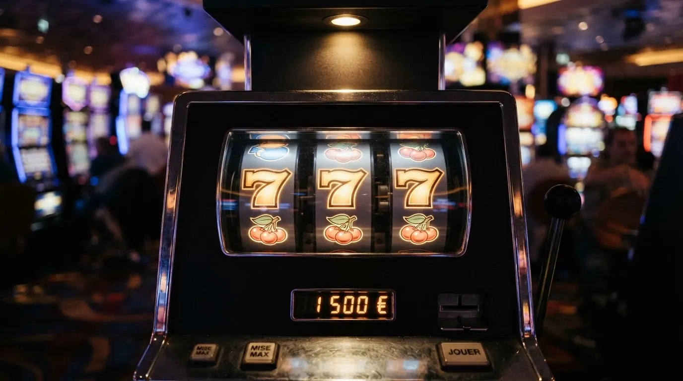 Le rouleau d'une machine à sous affichant un gain supérieur à 1 500 euros dans un casino terrestre